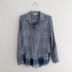 Cloth & Stone Blue Striped Hi Low Button Down Shirt Cotton Gauze Top Size Small